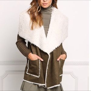 Olive Faux Sherling Thick Knit Cardigan